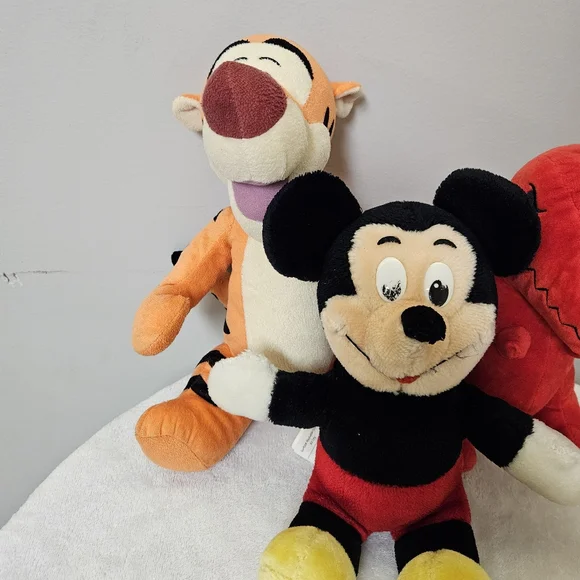 Disney Plush Trio - Black Mickey, Orange Tigger, Red Dinosaur - Picture 4 of 12